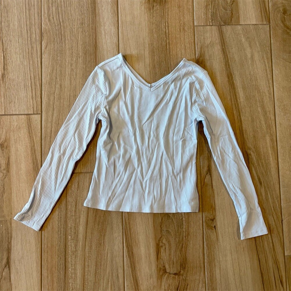 Old Navy Girls Ribbed V-Neck Long Sleeve Top White Size L (10-12)